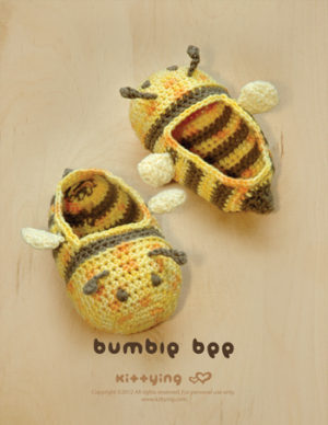 Bumble Bee Baby Booties Crochet PATTERN by Kittying Crochet Pattern from kittying.com