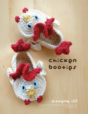Chicken Baby Booties 2 Crochet PATTERN by Crochet Pattern Kittying from Kittying.com