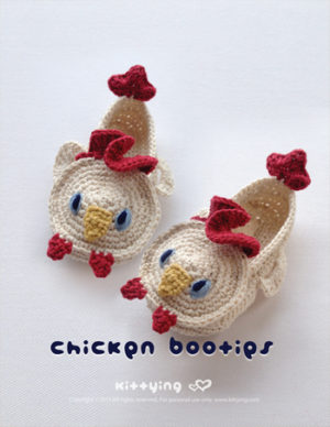 Chicken Toddler Booties Crochet PATTERN by Crochet Pattern Kittying from Kittying.com