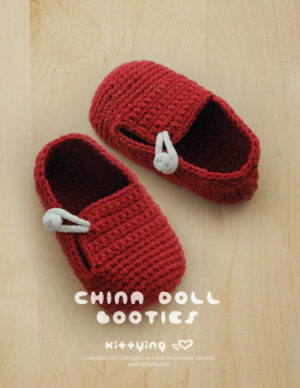 China Doll Baby Booties Crochet PATTERN by Crochet Pattern Kittying from Kittying.com