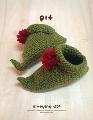 Elf Baby Booties Crochet Pattern by Kittying Crochet Pattern from Kittying.com