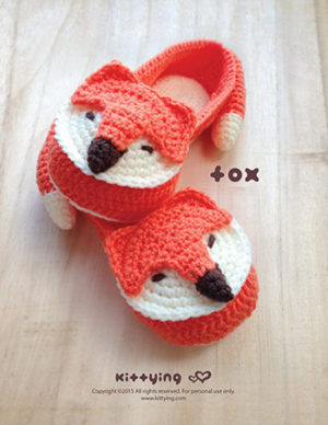 Fox Women's House Slipper Crochet PATTERN by KittyingCrochetPattern from kittying.com