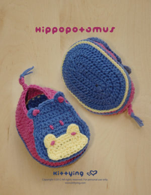 Hippopotamus Baby Booties Crochet PATTERN by Kittying Crochet Pattern