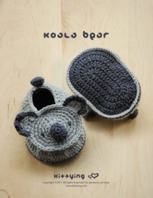 Koala Bear Baby Booties Crochet PATTERN by Kittying Crochet Pattern