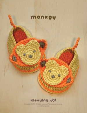 Monkey Baby Booties Crochet PATTERN by Kittying Crochet Pattern