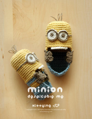 Minion Despicable Me Baby Booties Crochet PATTERN by Crochet Pattern Kittying from Kittying.com