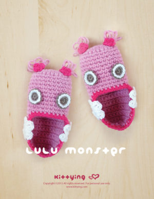 Lulu Monster Baby Booties Crochet PATTERN by Crochet Pattern Kittying from Kittying.com