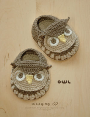 Owl Baby Booties Crochet PATTERN by Crochet Pattern Kittying from Kittying.com
