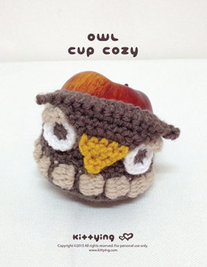 Crochet Pattern Owl Fruit Cozy and Owl Cup Cozy by KittyingCrochetPattern from Kittying.com