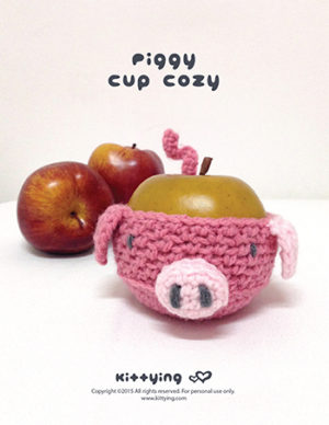 Piggy Fruit and Cup Cozy Crochet PATTERN by kittying.com