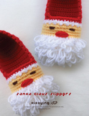 Santa Claus Children Slippers Crochet PATTERN by Crochet Pattern Kittying from Kittying.com