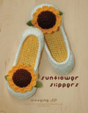 Sunflower Women's House Slipper Crochet PATTERN by Crochet Pattern Kittying from Kittying.com