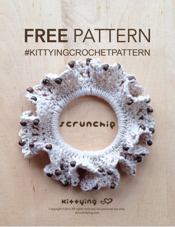 Free Pattern, Scrunchies, Hair Tie, Crochet Hair Tie, Hair Scrunchy, Kittying Crochet Pattern, Free Crochet Pattern