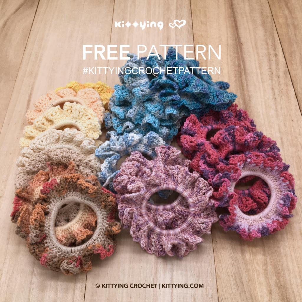 Free Pattern, Scrunchies, Hair Tie, Crochet Hair Tie, Hair Scrunchy, Kittying Crochet Pattern, Free Crochet Pattern