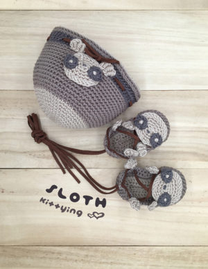 Crochet Pattern Sloth Baby Set for Hat and Shoes by Kittying Crochet Pattern